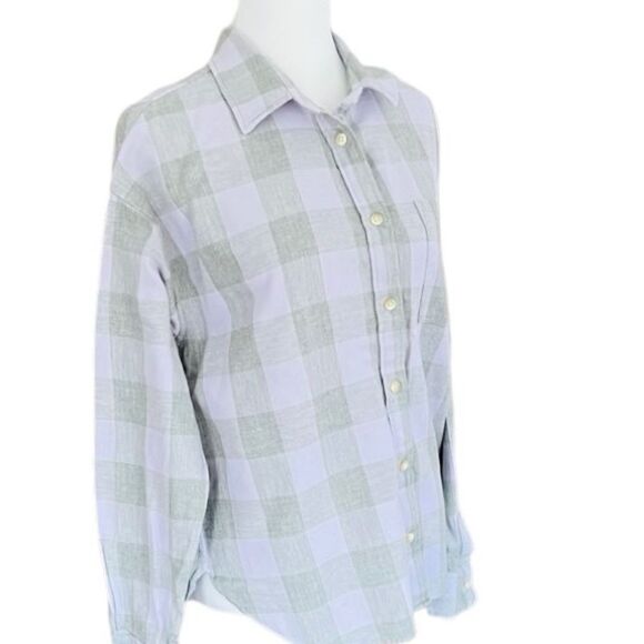 ROOTS gray/purple plaid 100% cotton button front long sleeved shirt size M - Picture 5 of 6